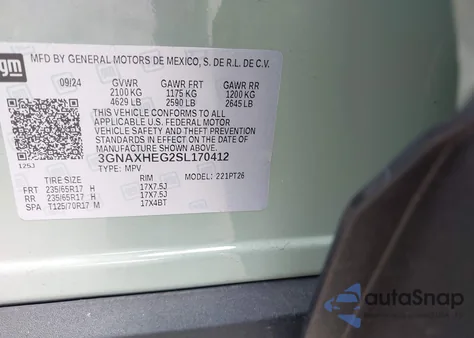 2025 Chevrolet Equinox Fwd Lt from USA, damaged, VIN 3GNAXHEG2SL170412